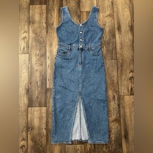 Re Generation Overall Denim Dress Sleeveless Midi Women’s Size L Blue Denim